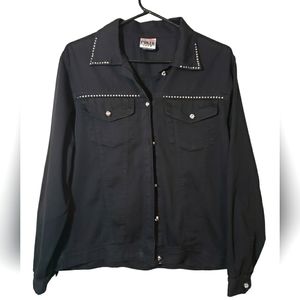 World Series Poker Black Denim Rhinestones Jacket Size Large